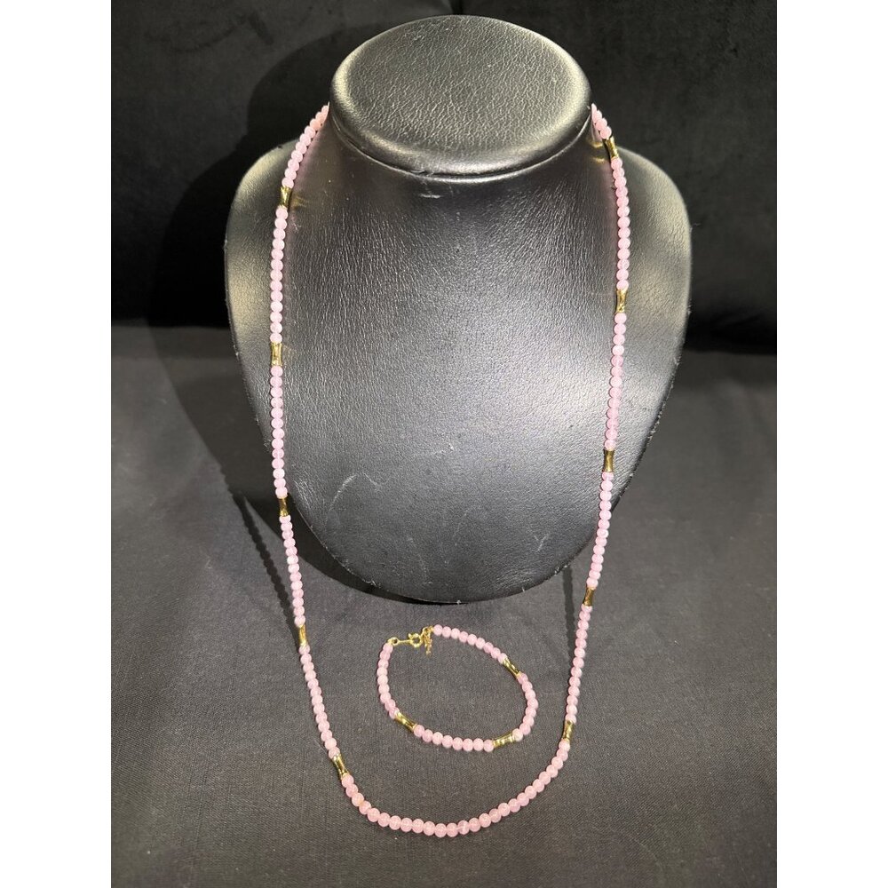 Vintage 1950s Pink Glass Bead Necklace & Bracelet Set Soft Pastel Mid-Century Gl